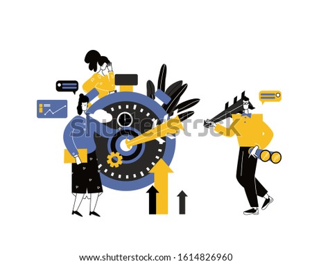 Finance graphic elements are a beneficial investment in investing in a successful business in a short period of time. A cohesive team of people working on business.Characters flat cartoon illustration