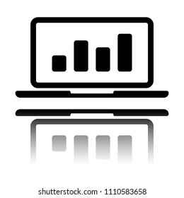 Finance graphic, grow. Black icon with mirror reflection on white background