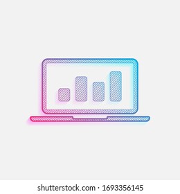 Gráfico financiero, crecer. Logo coloreado con líneas diagonales y degradado azul-rojo. Gráfico neón, efecto ligero