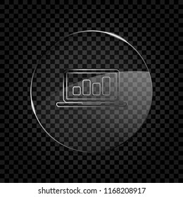 Finance graphic, grow. Icon in circle glass bubble on dark transparent grid. Glass style