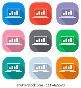 Finance graphic, grow. Set of white icons on colored squares for applications. Seamless and pattern for poster