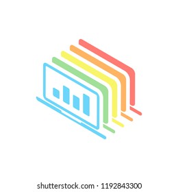 Finance graphic, grow. Stack of colorful isometric icons on white background