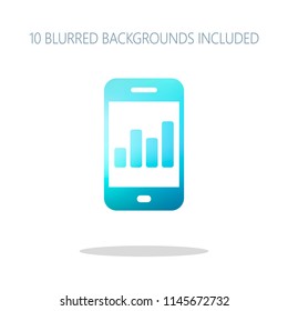 Finance graphic, mobile phone. Colorful logo concept with simple shadow on white. 10 different blurred backgrounds included