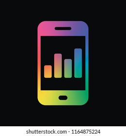 Finance graphic, mobile phone. Rainbow color and dark background