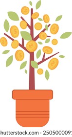Finance growth color icon. Money coins on tree isolated on white background