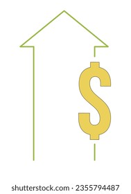 Finance growth flat line color isolated vector object. Arrow up. Dollar sign. Editable clip art image on white background. Simple outline cartoon spot illustration for web design