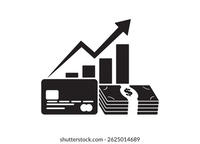 Finance Growth Icon with Card and Cash - Cash And Card Financial Success