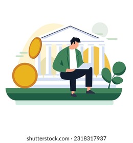 Finance growth illustration. Character analyzing investments and money growth. Money increasing concept. Passive income. Planning financial strategy to achieve business. Vector illustration.