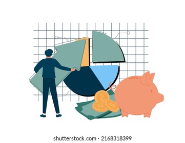 Ilustración del crecimiento financiero. Caracteres que analizan las inversiones, celebran el éxito financiero y el crecimiento del dinero. Concepto de aumento de dinero. Ilustración vectorial.