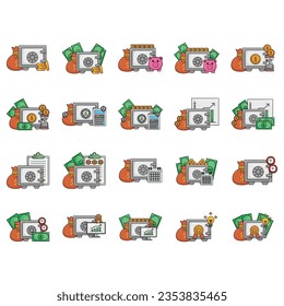 Finance growth illustration set. Characters analyzing investments, celebrating financial success and money growth. Money increasing concept. Vector illustration.