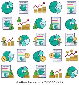 Finance growth illustration set. Characters analyzing investments, celebrating financial success and money growth. Money increasing concept. Vector illustration.