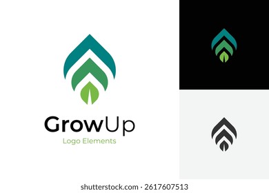 Finance growth leaf logo icon design with leaves and arrow graphic idea for Nature financial startup logo symbol