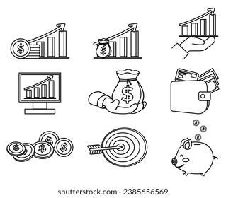 finance growth outline icon or Finance set of web icons in line style