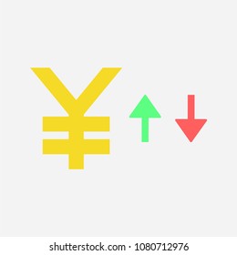 finance growth Yen up down icon illustration, financial investment and economy vector sign symbol