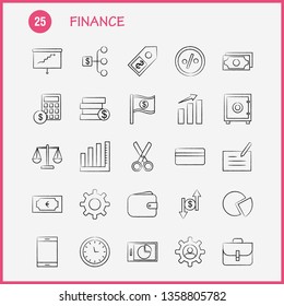 Finance Hand Drawn Icons Set For Infographics, Mobile UX/UI Kit And Print Design. Include: Pie Chart, Graph, Business, Presentation, Bell, Ringing, Ring, Collection