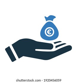 Finance, Hand Money, Euro Investment Icon. Glyph Vector Isolated On A White Background.