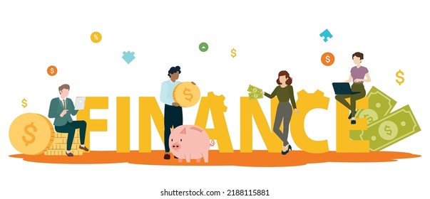 Finance heading title horizontal. People safe finance in piggy bank