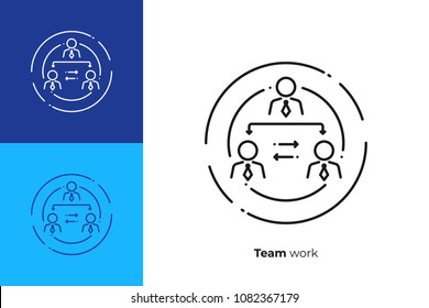 Finance Hierarchy Line Art Icon, Business Management Vector Art, Outline Digital Remote Team Illustration