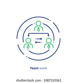 Finance hierarchy line art icon, business management vector art, outline digital remote team illustration