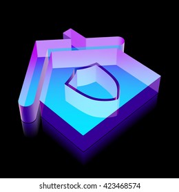 Finance icon: 3d neon glowing Home made of glass with reflection on Black background, EPS 10 vector illustration.