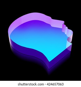 Finance icon: 3d neon glowing Head made of glass with reflection on Black background, EPS 10 vector illustration.