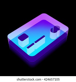 Finance icon: 3d neon glowing Credit Card made of glass with reflection on Black background, EPS 10 vector illustration.
