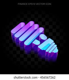 Finance icon: 3d neon glowing Energy Saving Lamp made of glass with transparent shadow on black background, EPS 10 vector illustration.