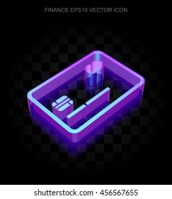 Finance icon: 3d neon glowing Credit Card made of glass with transparent shadow on black background, EPS 10 vector illustration.