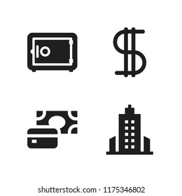 finance icon. 4 finance vector icons set. skyscrapper, dollar symbol and payment method icons for web and design about finance theme