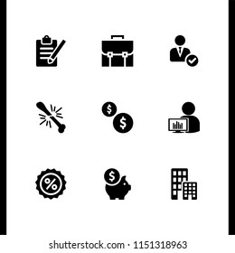 finance icon. 9 finance set with cash, building, register and money vector icons for web and mobile app