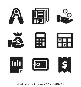 finance icon. 9 finance vector icons set. money bag, document and block icons for web and design about finance theme