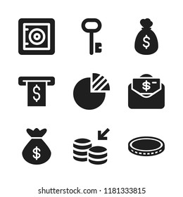 finance icon. 9 finance vector icons set. coin, pie graph and key icons for web and design about finance theme