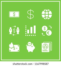 finance icon. 9 finance vector set. worldwide, piggy bank, dollar and exchange icons for web and design about finance theme