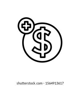 Finance icon with add sign in line art style on white background, Finance icon and new, plus, positive symbol, Vector icon