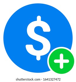 Finance icon with add sign. Finance icon and new, plus, positive symbol. Icon, extra, money, dollar, positive, sign, join, pay, plus, add, addition