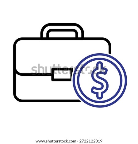 Finance icon. Briefcase and dollar coins on a white background. Economy, business, simple. Outline design style.