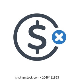 Finance icon with cancel sign. Finance icon and close, delete, remove symbol. Vector icon