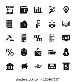 Finance icon. collection of 25 finance filled icons such as wallet, wallet, money on hand, bank, chart on display, chart, auction. editable finance icons for web and mobile.