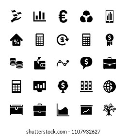 Finance icon. collection of 25 finance filled icons such as wallet, money on hand, chest, money, binder, calculator. editable finance icons for web and mobile.