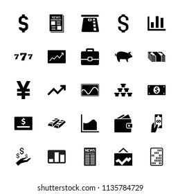 Finance icon. collection of 25 finance filled icons such as news, line graph, graph, money dollar, chart, wallet, dollar card, yuan. editable finance icons for web and mobile.