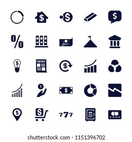 Finance icon. collection of 25 finance filled icons such as gold, graph, money, binder, safe, dollar, pyramid flag, bank. editable finance icons for web and mobile.