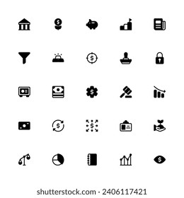 Finance Icon Collection. Pixel Perfect Finance and Accounting Glyph Style 2D Icon