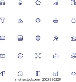 Finanz-Symbolsammlung. Pixel Perfect Marketing Duoline Style 2D-Symbol