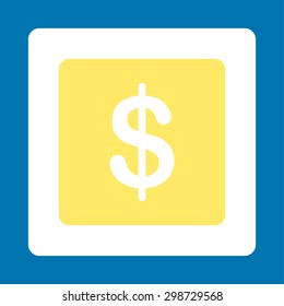 Finance icon from Commerce Buttons OverColor Set. Vector style is yellow and white colors, flat square rounded button, blue background.