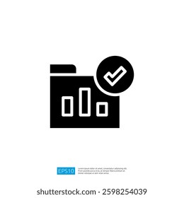 Finance Icon for Data Analysis and Success Monitoring with Bar Chart and Check Mark Representing Business Growth and Efficiency Strategies