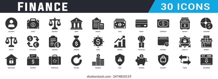 Conjunto de diseño de iconos de finanzas, paquete de iconos planos de finanzas, negocio, finanzas, icono, ilustración, diseño, símbolo, conjunto, dinero, crecimiento, Cuenta