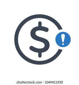 Finance icon with exclamation mark. Finance icon and alert, error, alarm, danger symbol. Vector icon