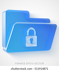 Finance icon: extruded Blue Transparent Plastic Folder With Lock with transparent shadow, EPS 10 vector illustration.