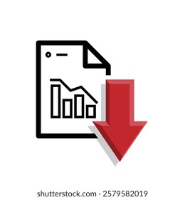 finance icon. financial development vector on white background. the graph goes down or weakens. investment, healthy economy. Mixed design style