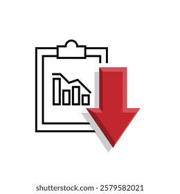 finance icon. financial development vector on white background. the graph goes down or weakens. investment, healthy economy. Mixed design style